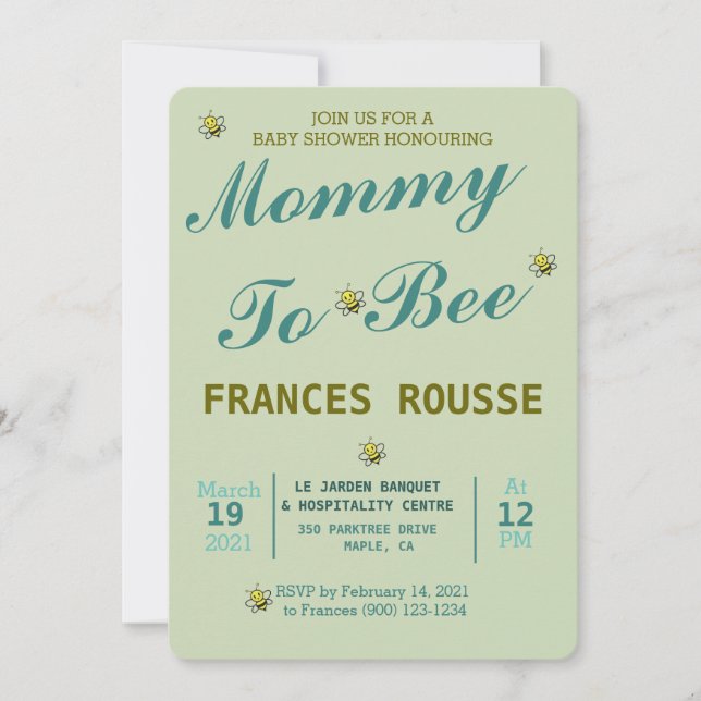 CARTE D'INVITATION MAMAN DEVENUE ABEILLE POUR BABY (Devant)