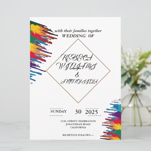 carte d'invitation mariage simple florale blanche (Debout devant)