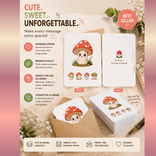 Carte d'invitation Mignon Chat Champignon – Kawaii (Créateur téléchargé)
