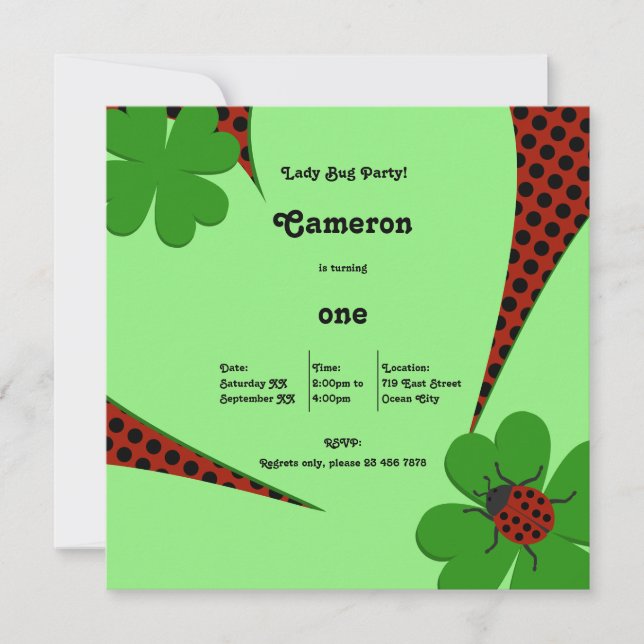 Carte d'invitation Mignonne Coccinelle pour Premiè (Devant)
