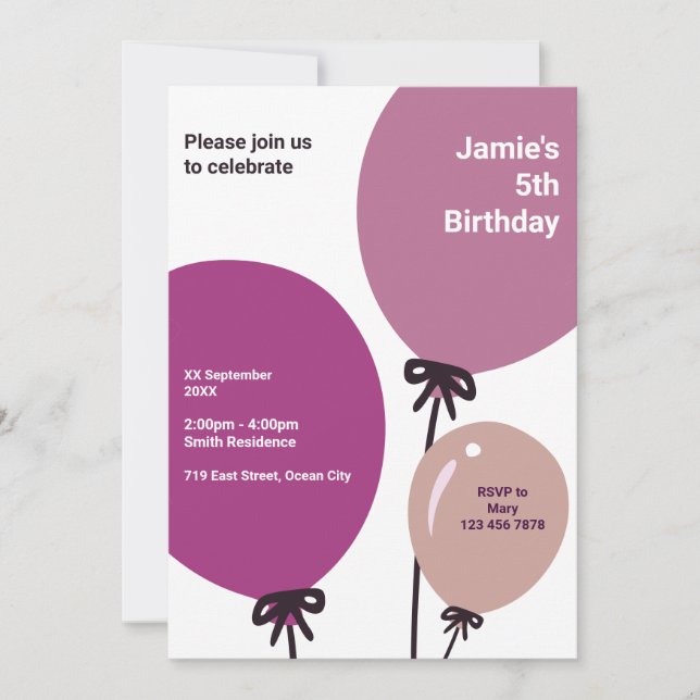 Carte d'invitation moderne 5e anniversaire Balloon (Devant)