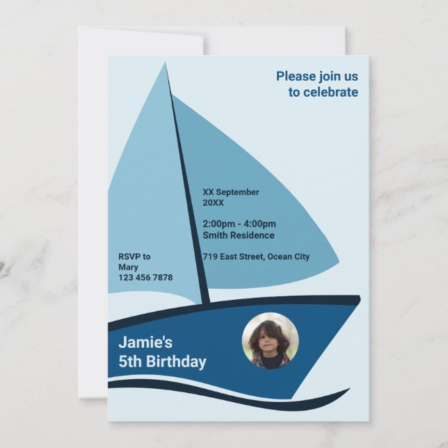 Carte d'invitation moderne 5e anniversaire Bateau  (Devant)