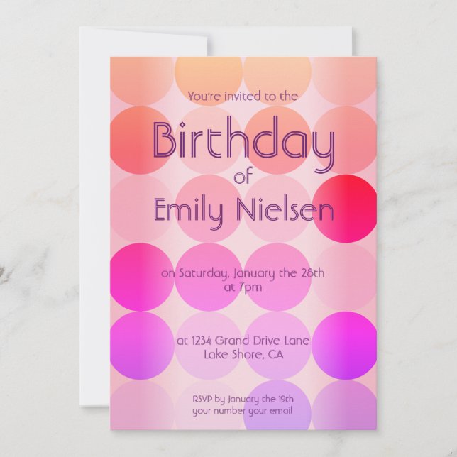 Carte d'invitation moderne d'anniversaire rose vif (Devant)