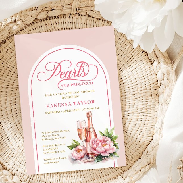Carte d'invitation moderne perles et prosecco pour (Modern Pearls and Prosecco Shower Invite Card)