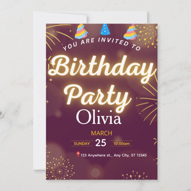 Carte d'invitation moderne pour anniversaire rouge (Devant)