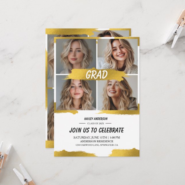 Carte d'invitation moderne pour fête de fin d'étud (Devant/Arrière en situation)