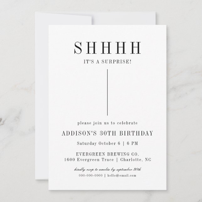 carte d'invitation moderne pour une soirée surpris (Devant)