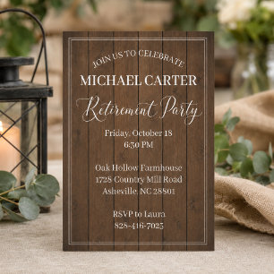 Carte d'invitation moderne rustique pour fête de r