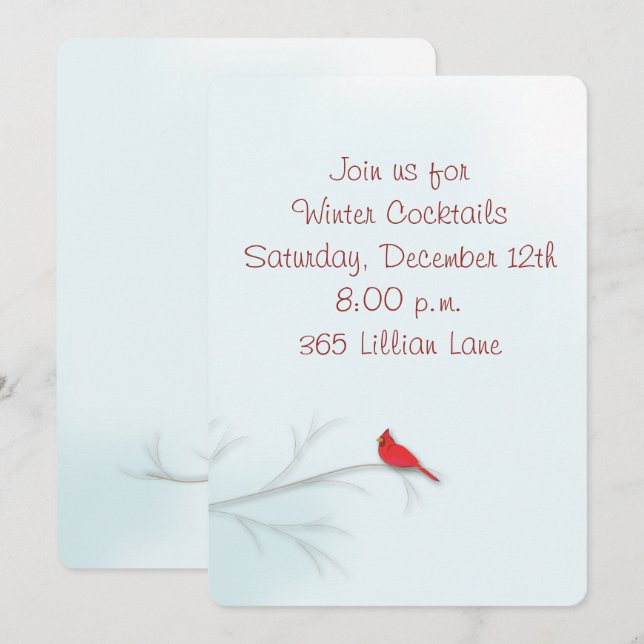 Carte d'invitation modifiable du Cardinal d'hiver (Devant / Derrière)