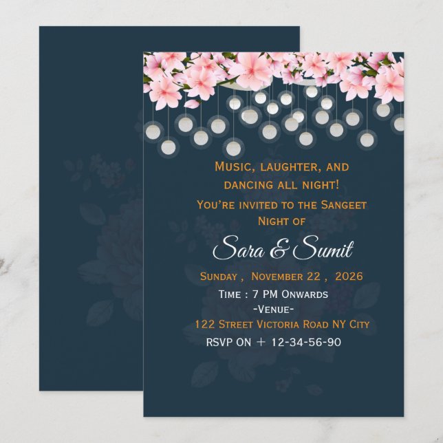 Carte d'invitation modifiable pour la soirée Sange (Devant / Derrière)