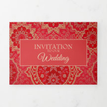 Carte d'invitation motif doré rouge ORIENTAL - Car