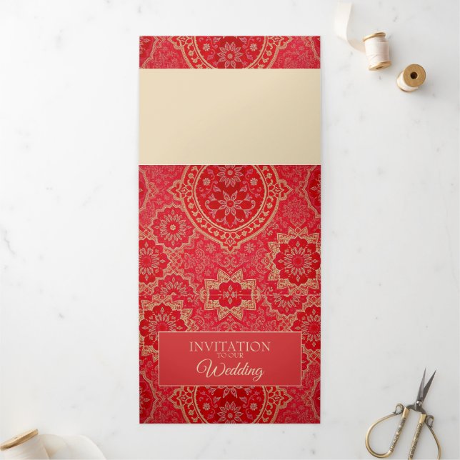 Carte d'invitation motif doré rouge ORIENTAL - Car (Extérieur)