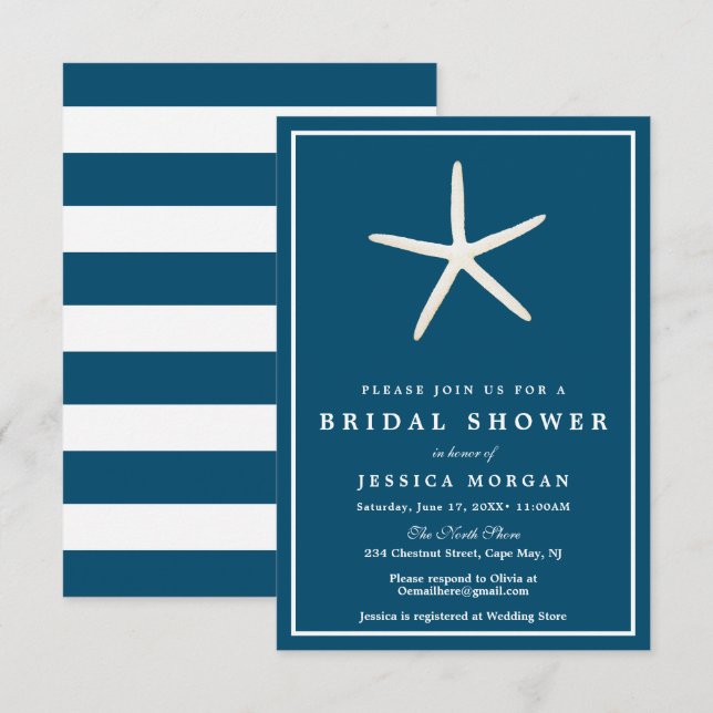Carte d'invitation Nautical Starfish Bridal (Devant / Derrière)