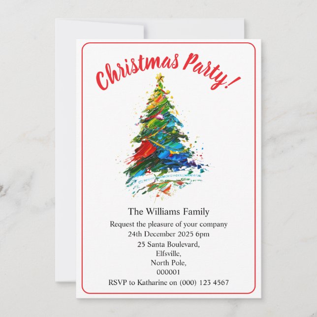 Carte d'invitation Noël Arbre de Noël Peinture à l (Devant)
