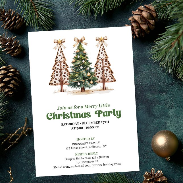 Carte d'invitation Noël arbre imprimé léopard tons (Earthy tones Christmas tree leopard print invite)