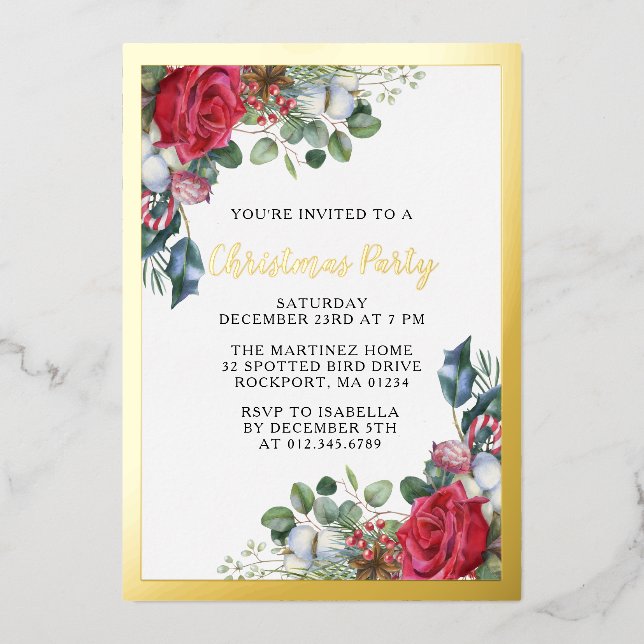 Carte d'invitation Noël en papier doré (Recto)