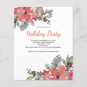 Carte d'invitation Noël Fleurie Poinsettia Budget