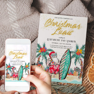 Carte d'invitation Noël Luau Tropical Père Noël