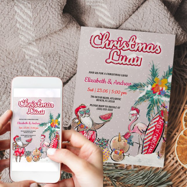 Carte d'invitation Noël Luau Tropical Père Noël (Christmas Luau Tropical Santa Invitation Card)