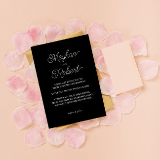 Carte d'invitation noire mariage avec grand script
