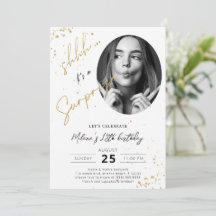 Carte d'invitation or surprise Anniversaire avec p