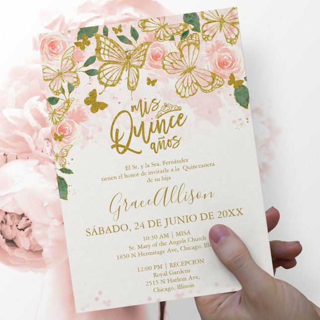 Carte d'invitation papillon pour Quinceanera espag (Créateur téléchargé)