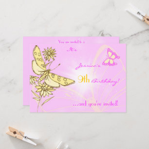 Carte d'invitation Papillon Rose Pêche