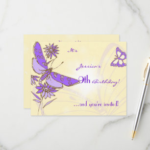 Carte d'invitation Papillon Violet Pêche