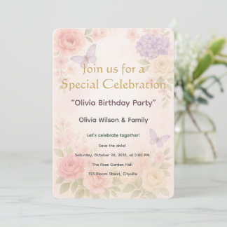 Carte d'invitation Pastel Aquarelle Jardin Floral 