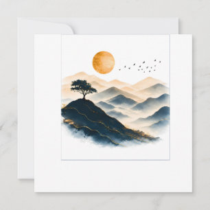 Carte d'invitation Paysage Montagnes Soleil Doré