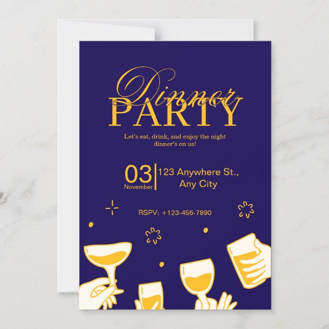 Carte d'invitation personnalisable pour dîner (Recto)