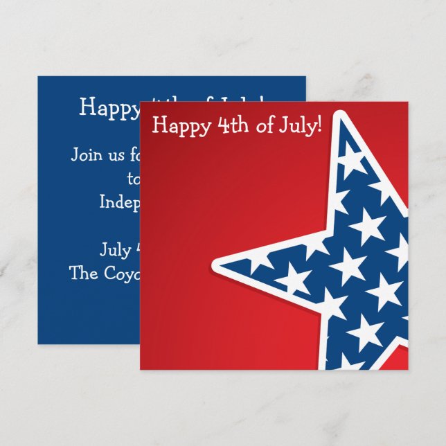 Carte d'invitation personnalisée pour le 4 juillet (Devant / Derrière)