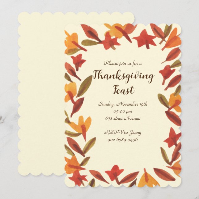 Carte d'invitation personnalisée Thanksgiving Wate (Devant / Derrière)