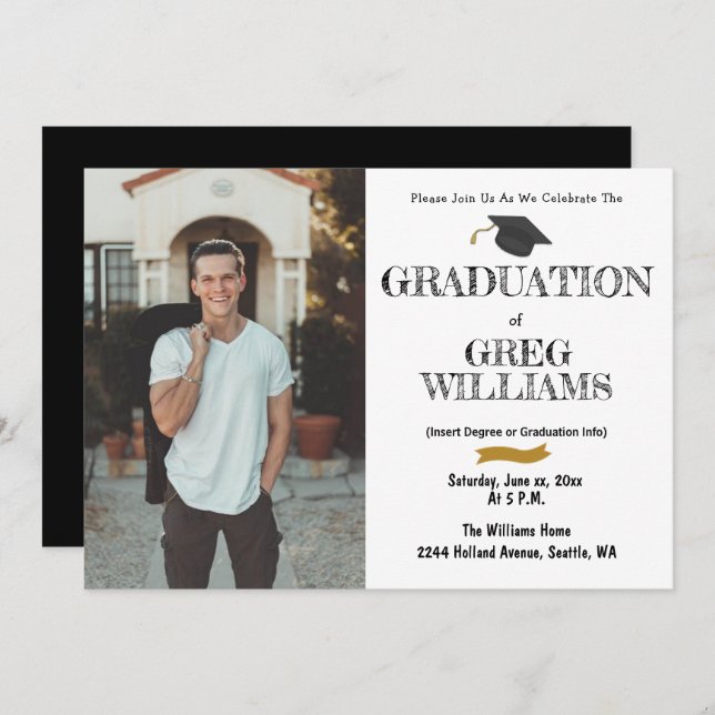 Carte d'invitation photo de la fête de graduation (Devant / Derrière)