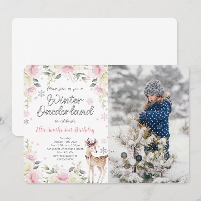 Carte d'invitation photo modifiable Winter Wonderl (Devant / Derrière)