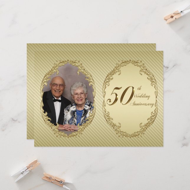 Carte d'invitation photo pour les 50 ans de mariag (Devant/Arrière en situation)