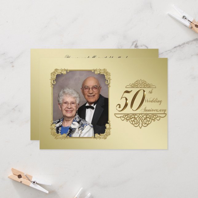 Carte d'invitation photo pour les 50 ans de mariag (Devant/Arrière en situation)