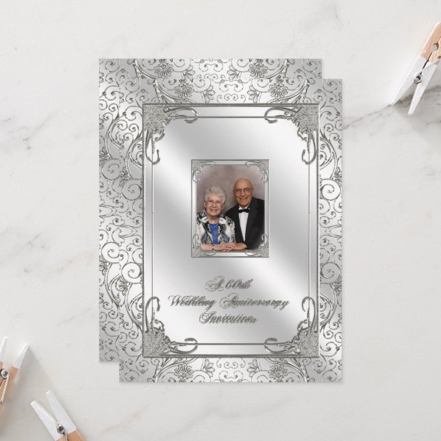 Carte d'invitation photo pour les 60 ans de mariag (Devant/Arrière en situation)