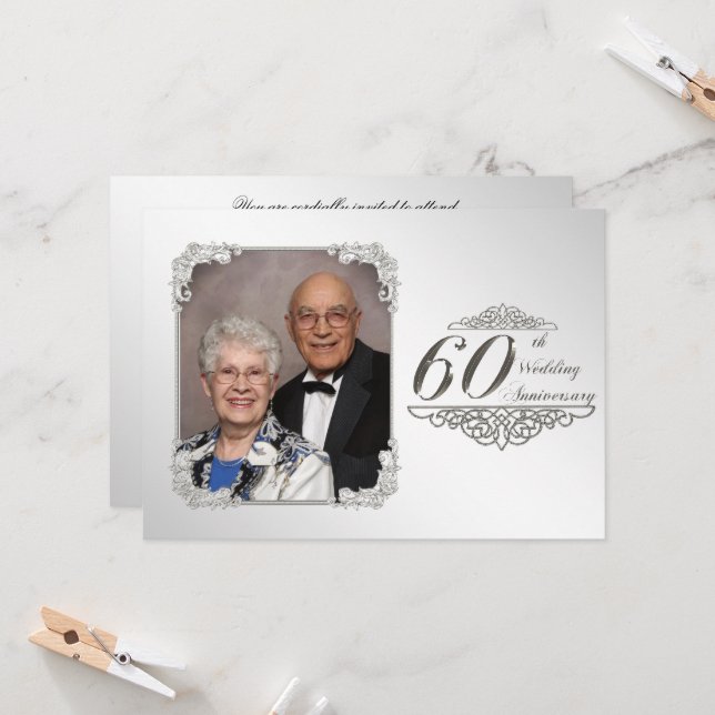 Carte d'invitation photo pour les 60 ans de mariag (Devant/Arrière en situation)
