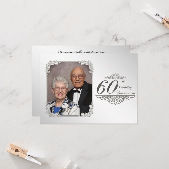 Carte d'invitation photo pour les 60 ans de mariag (Devant/Arrière en situation)