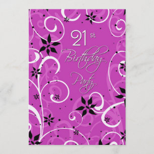 Carte d'invitation Pink Black 21st Birthday Party
