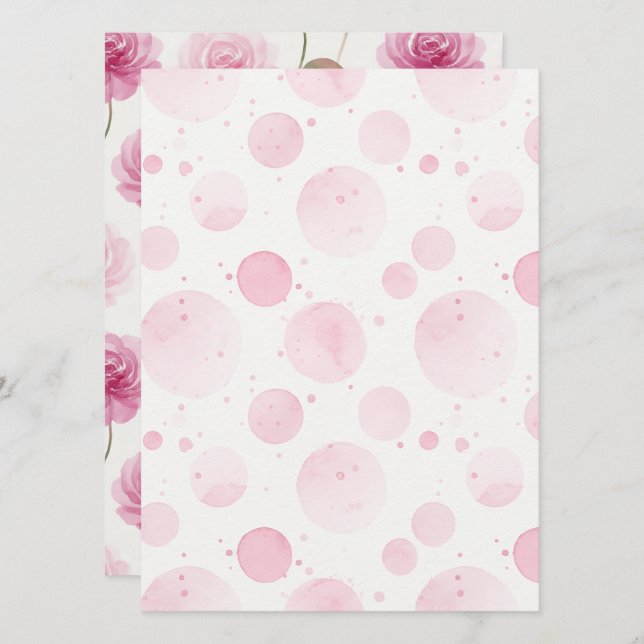 Carte d'invitation plate à motif aquarelle rose él (Devant / Derrière)
