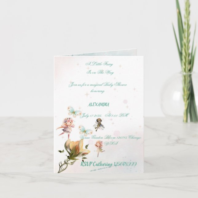 Carte d'invitation pliée pour jardin de fées fanta (Devant)