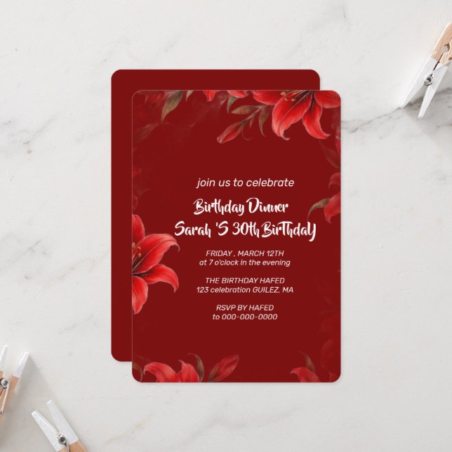Carte d'invitation pour 30 ans modèle numérique d' (Devant/Arrière en situation)