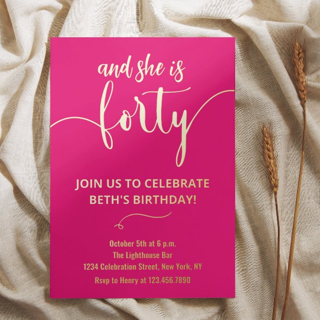 Carte d'invitation pour 40 ans avec calligraphie é (Créateur téléchargé)
