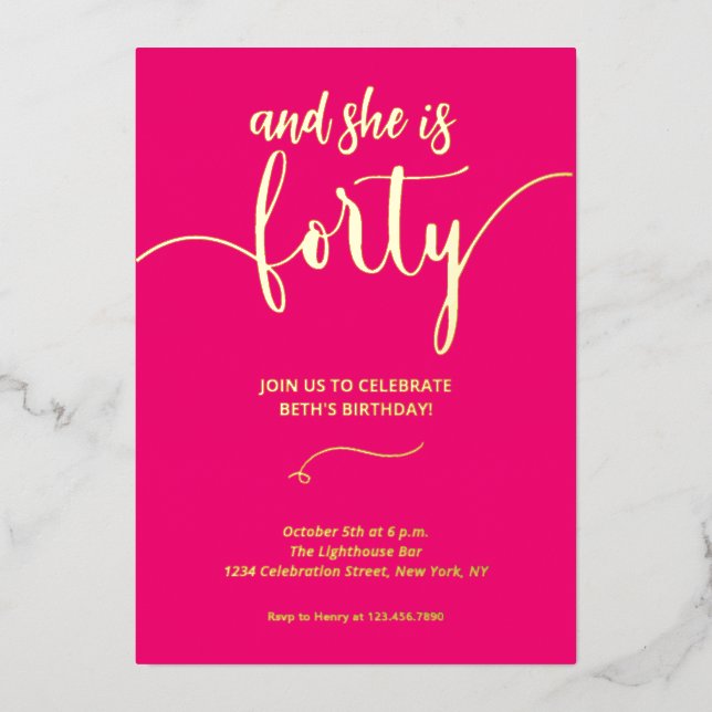 Carte d'invitation pour 40 ans avec calligraphie é (Recto)