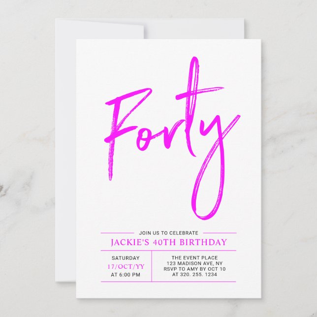 Carte d'invitation pour 40 ans | Rose Chaud 40e An (Devant)