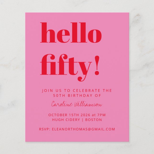 Carte d'invitation pour 50e anniversaire rose roug (Devant)