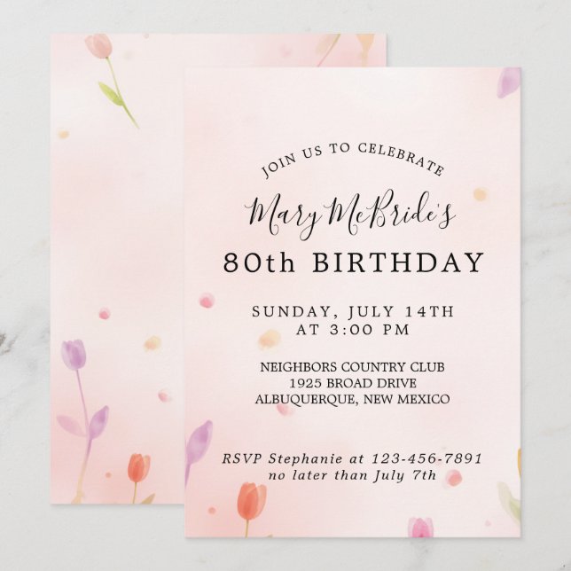 Carte d'invitation pour 80e anniversaire (Devant / Derrière)
