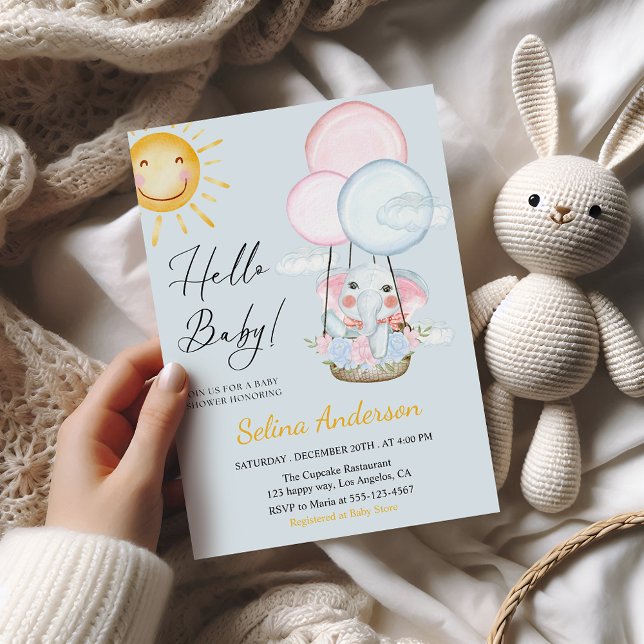 Carte d'invitation pour Baby Shower à l'éléphant f (Créateur téléchargé)